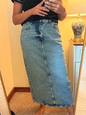 H&M Light Blue Denim Midi Skirt